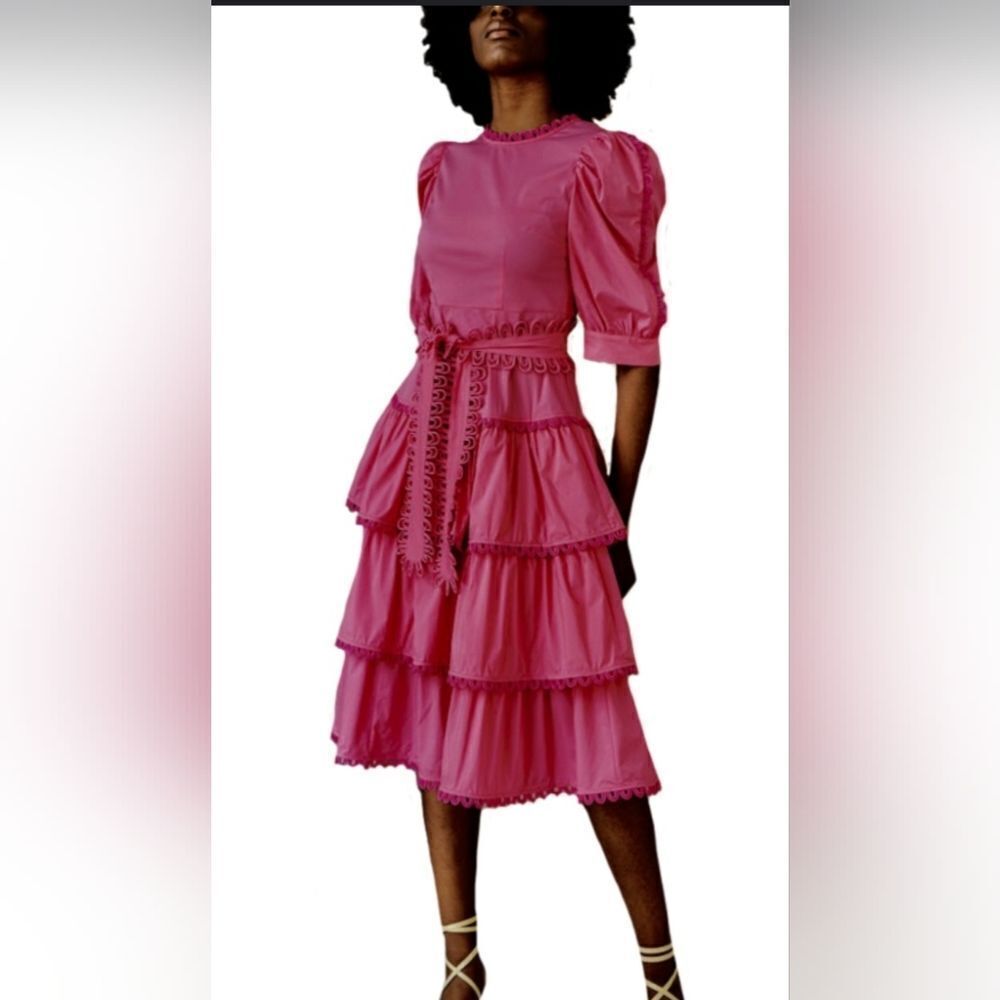 Celia B Azucena Dress Cotton Pink  Sundress Flowy Size Small Belted